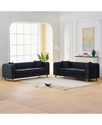 Streamdale Furniture 3+3 Velvet Chesterfield Sofa with Gold Legs