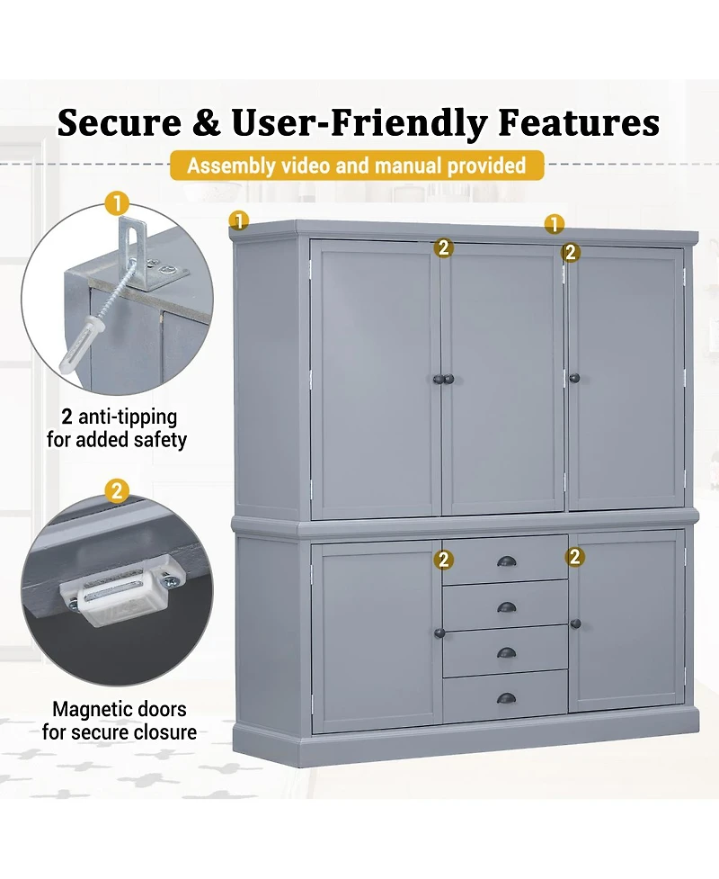 Streamdale Furniture Freestanding Wooden Kitchen Pantry Cabinet with Drawers and Doors