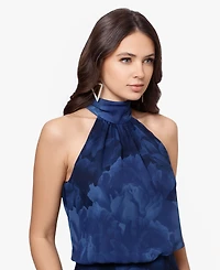 Betsy & Adam Women's Long Chiffon Print Halter Neck Dress