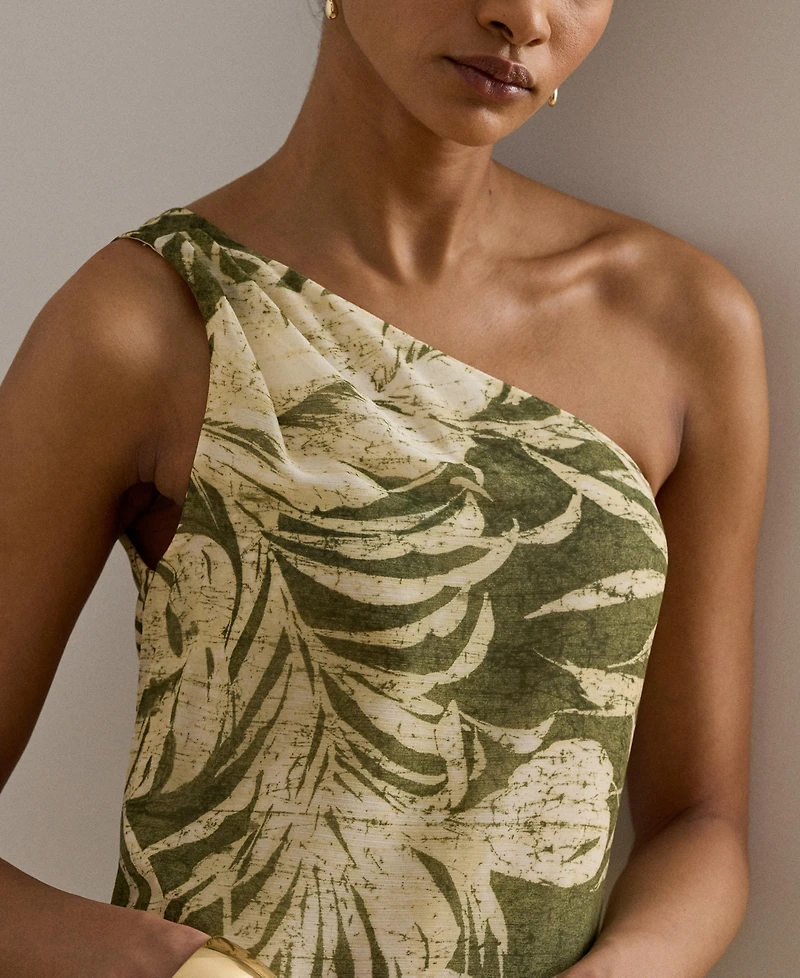 Lauren Ralph Print Georgette One-Shoulder Gown