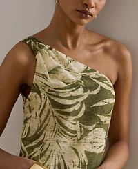 Lauren Ralph Print Georgette One-Shoulder Gown