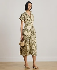Lauren Ralph Women's Palm-Frond-Print Camp Collar Shirt Dress