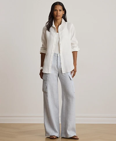 Lauren Ralph Women's High-Rise Pinstripe Wide-Leg Cargo Pants