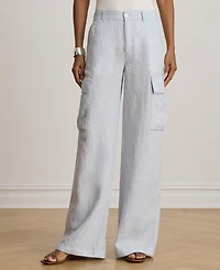 Lauren Ralph Women's High-Rise Pinstripe Wide-Leg Cargo Pants