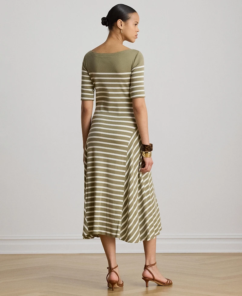 Lauren Ralph Women's Boat Neck Breton-Stripe Ribbed Midi Dress