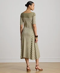 Lauren Ralph Women's Boat Neck Breton-Stripe Ribbed Midi Dress