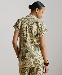 Lauren Ralph Women's Printed Point Collar Short-Sleeve Shirt