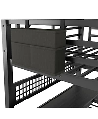 Streamdale Furniture Metal Loft Bed With Stairs, Desk, Storage, Lights