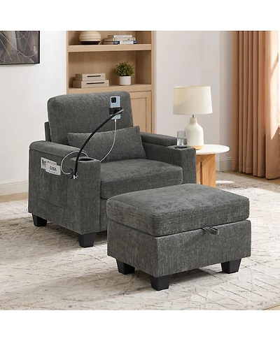 Streamdale Furniture Recliner Sofa with Usb Stand Storage Ottoman