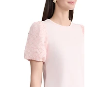 Jones New York Women's Eyelet Puff-Sleeve Crew Neck Top
