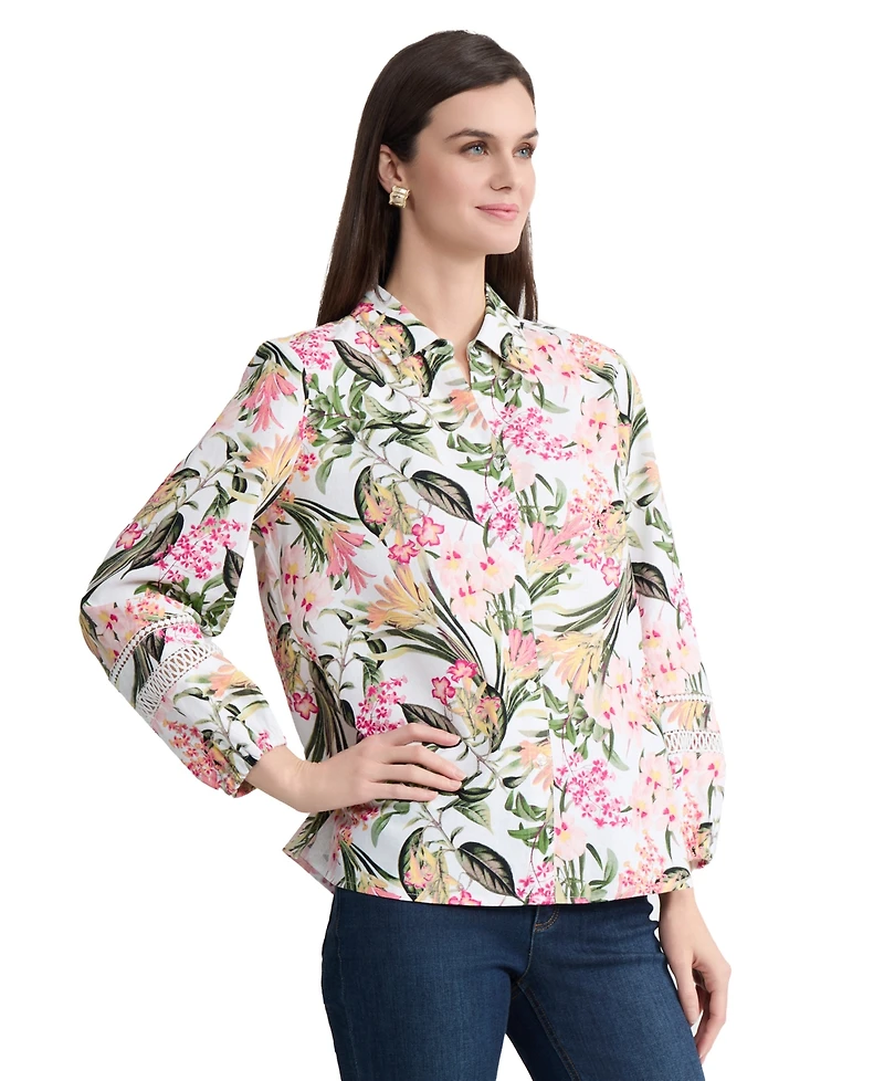 Jones New York Women's Printed Button-Front Long-Sleeve Shirt
