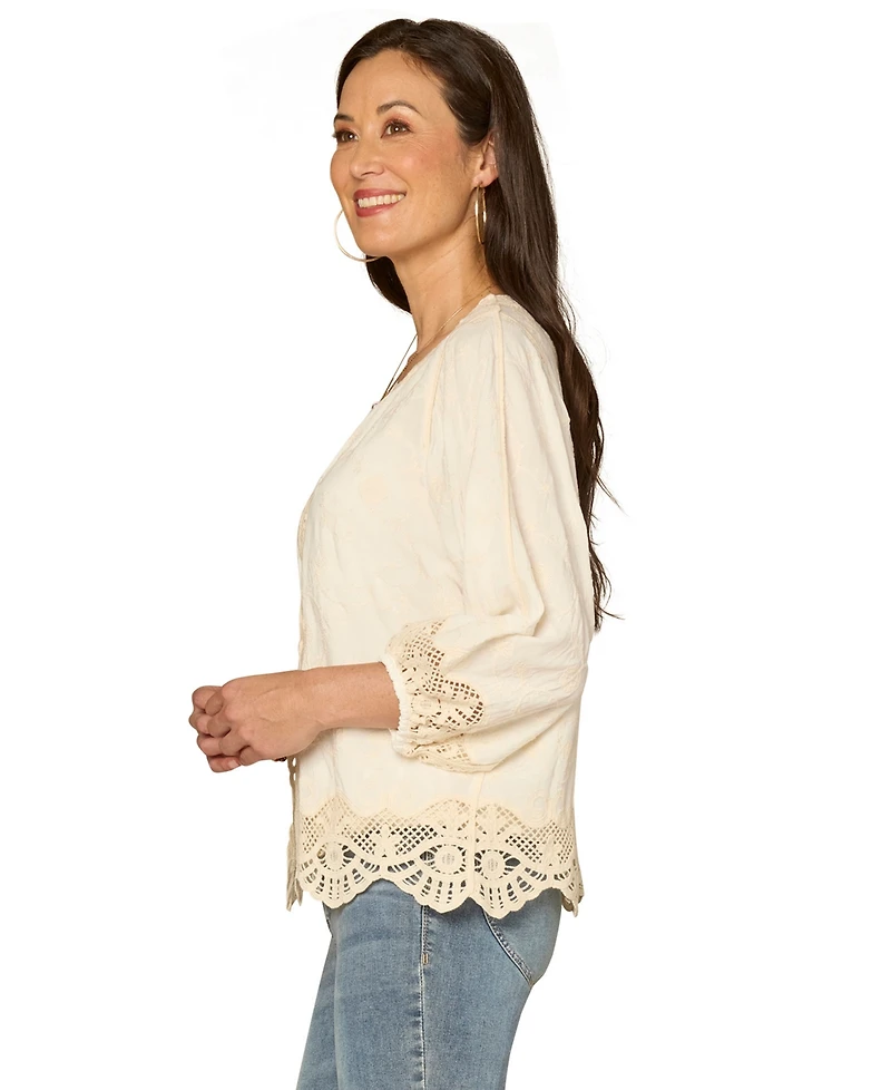 Democracy Women's Open-Front Crochet Framing Crop Jacket