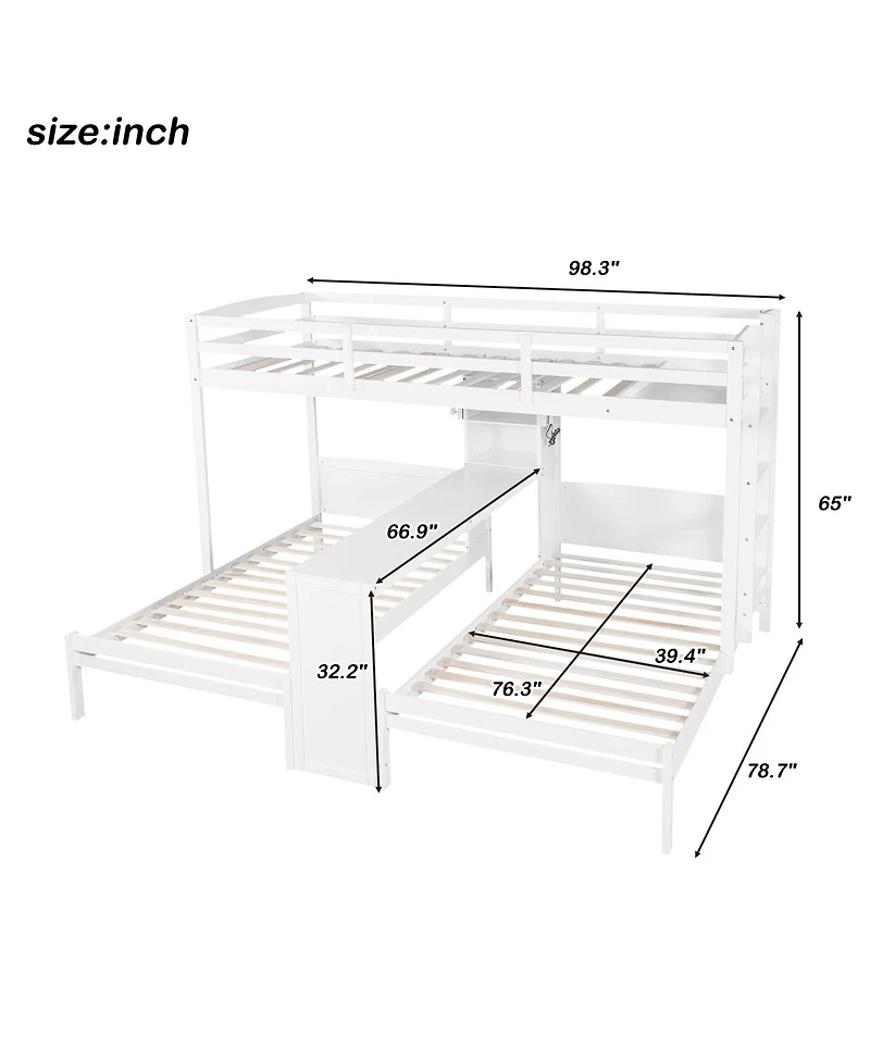 Streamdale Furniture Twin Bunk Bed with Desk, Shelves and Lamp