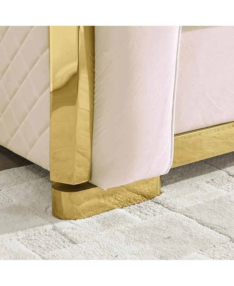 Streamdale Furniture Velvet Tufted Luxury Sofa with Gold Steel Trim
