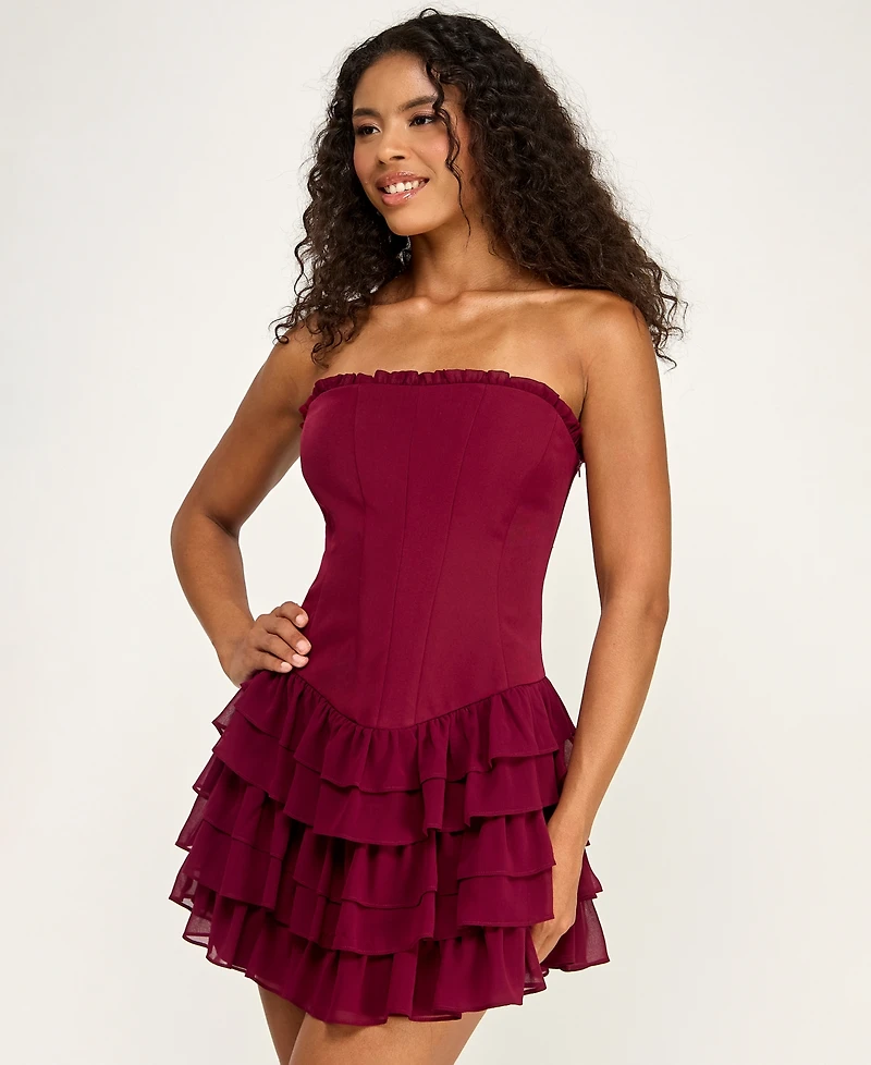 Seni & Cade Juniors' Strapless Tiered Ruffle Mini Dress