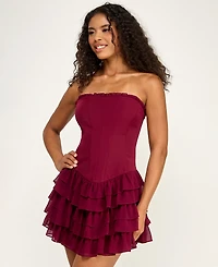 Seni & Cade Juniors' Strapless Tiered Ruffle Mini Dress