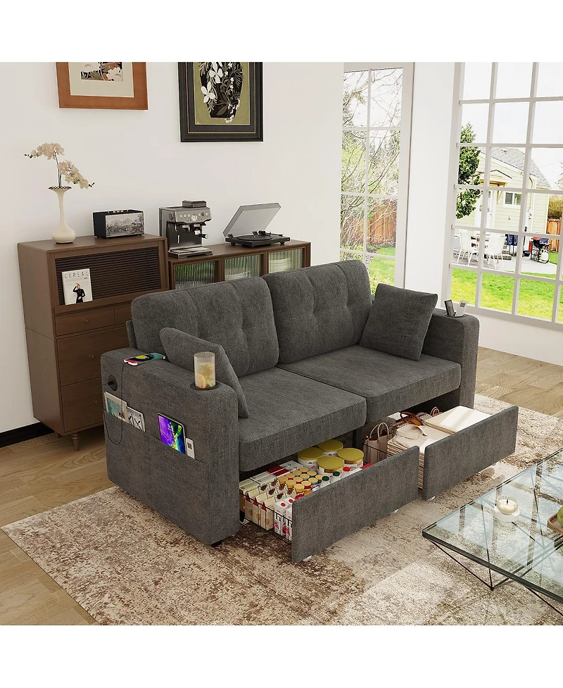 Streamdale Furniture Modern 3-Seat Chenille Sofa with Usb and Storage