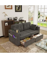 Streamdale Furniture Modern 3-Seat Chenille Sofa with Usb and Storage