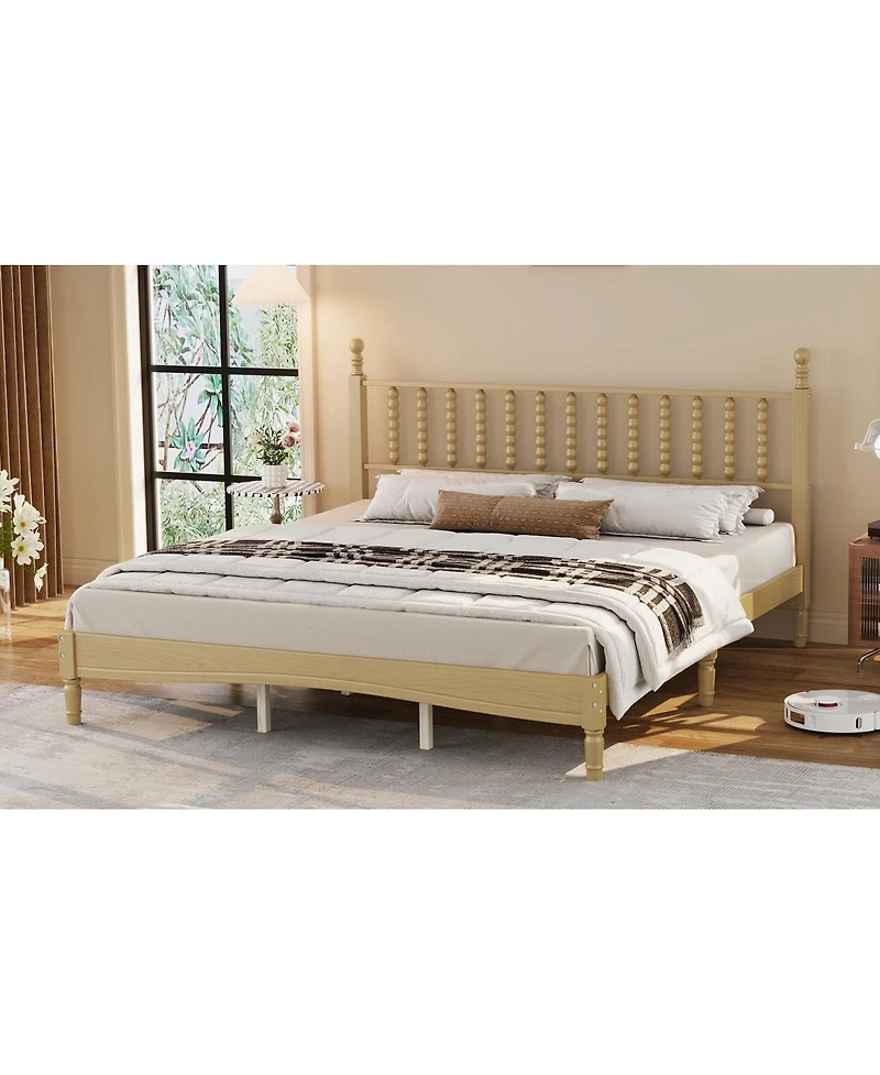 Streamdale Furniture Wood Platform Bed with Gourd Headboard, Retro Style