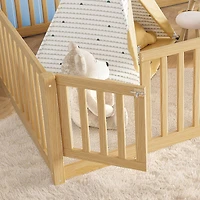 Streamdale Furniture Queen Size Bed Floor Bed with Safety Guardrails and Door for Kids