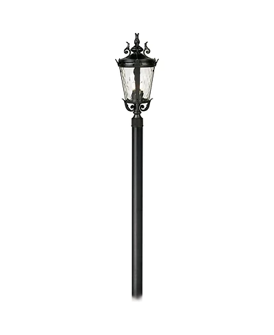 John Timberland Casa Marseille Vintage Outdoor Post Light Textured Black Scroll with Burial Pole Clear Hammered Glass for Exterior Barn Deck Yard