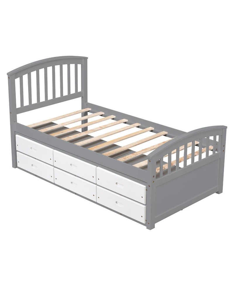 Streamdale Furniture Twin Size Platform Storage Bed Solid Wood Bed with 6 Drawers