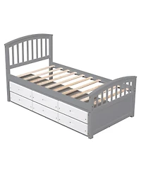 Streamdale Furniture Twin Size Platform Storage Bed Solid Wood Bed with 6 Drawers