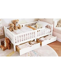 Streamdale Furniture Kids Platform Bed with Storage and Guardrails