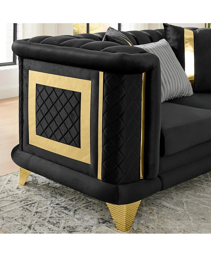Streamdale Furniture 89" Velvet 3-Seater Luxury Sofa with Gold Trim and Pillows