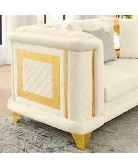 Streamdale Furniture Velvet 3-Seater Sofa with Gold Trim and Pillows
