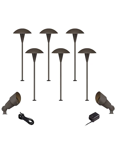 John Timberland Mushroom High Mid Century Modern 10-Piece Outdoor Landscape Lighting Set Porch Led Bulb Bronze Finish