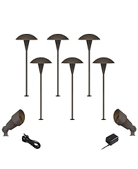John Timberland Mushroom High Mid Century Modern 10-Piece Outdoor Landscape Lighting Set Porch Led Bulb Bronze Finish