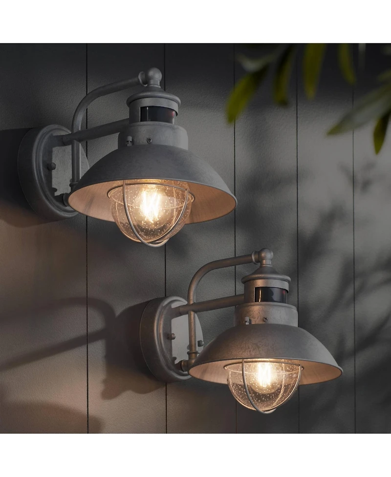 John Timberland Modern Industrial Outdoor Barn Lights Set of 2 Metal Dusk to Dawn Motion Sensor Gooseneck Clear Glass Exterior