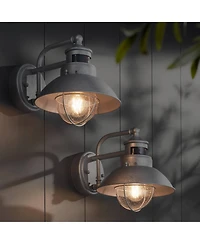 John Timberland Modern Industrial Outdoor Barn Lights Set of 2 Metal Dusk to Dawn Motion Sensor Gooseneck Clear Glass Exterior