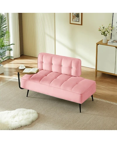 Streamdale Furniture Modern 54" Velvet Loveseat w/ Rotating Side Table