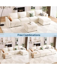 gaomon Sectional Sleeper Sofa with Pull Out Bed, Chenille Modular Sectional Couch with Pull Out Couch and Storage Seat & 2 Ottomans