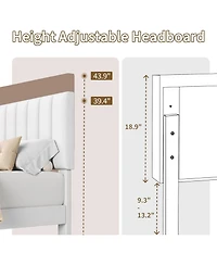 gaomon Queen Bed Frame, Velvet Upholstered Platform with Adjustable Vertical Channel Tufted Headboard, No Box Spring Needed, Easy Assembly