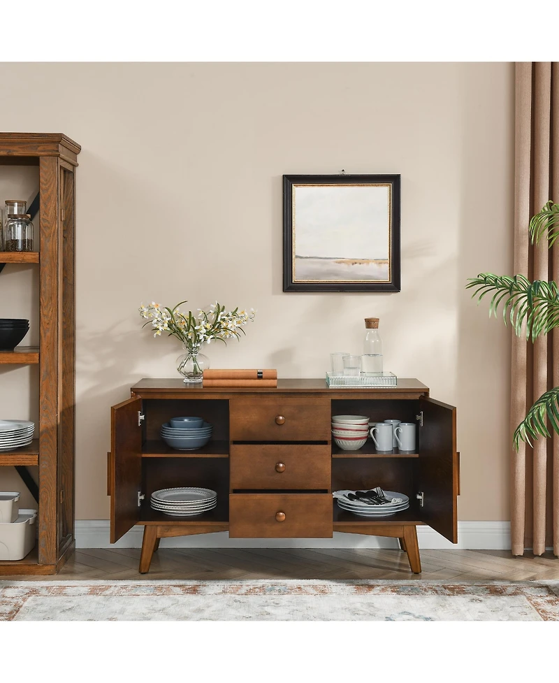 Rainsken Buffet Cabinet, 47.3" Mid Century Modern Sideboard with 2 Doors and 3 Drawers, Accent Console Table for Kitchen, Living Room
