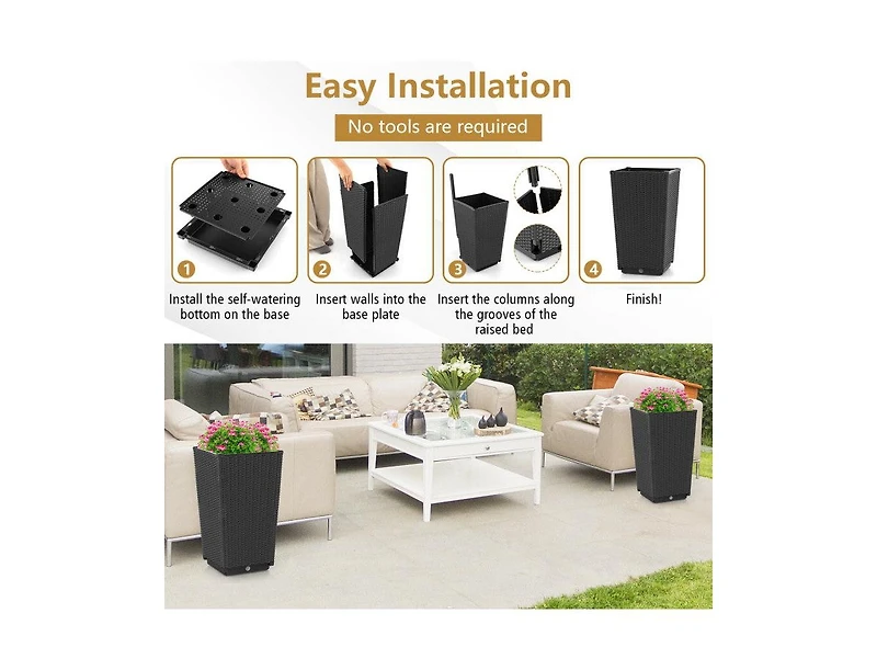 Lucky One Outdoor Wicker Planter Set of 2 with Drainage Hole, Tall Flower Pots