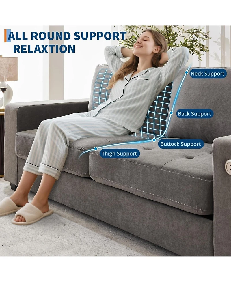 89" Versatile Contemporary Sectional Sofa Chenille Fabric for Two with Usb Charging Port and Side Storage Pocket, Cover Removable