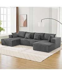 gaomon 137" Modular Sectional Sofa, Cloud Foam Sectional Couch with U-Shape Chaise/Throw Pillows/Plush Corduroy Fabric, No Assembly Required