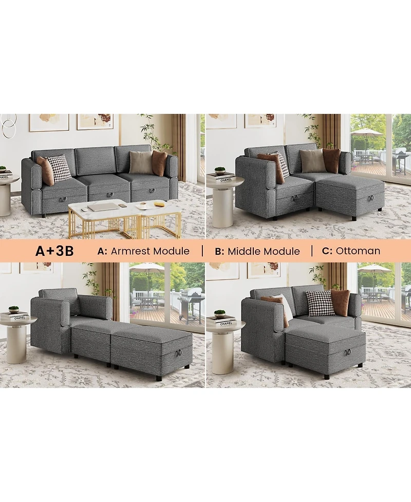 gaomon 87" W 3 Seater Couch with Storage, Comfortable Sectional Couches and Sofas for Living Room Bedroom Office Small Space