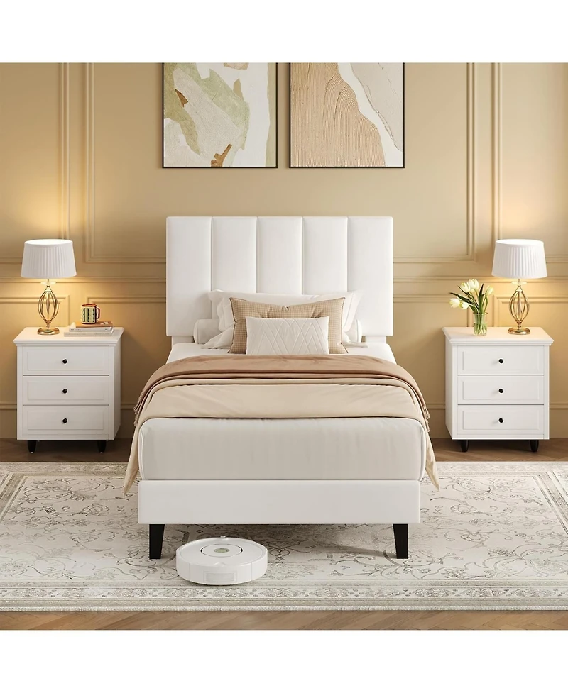 gaomon Bed Frame, Upholstered Platform Bed with Adjustable Vertical Channel Tufted Headboard, No Box Spring Needed