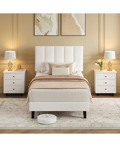 gaomon Bed Frame, Upholstered Platform Bed with Adjustable Vertical Channel Tufted Headboard, No Box Spring Needed