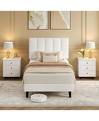 gaomon Bed Frame, Upholstered Platform Bed with Adjustable Vertical Channel Tufted Headboard, No Box Spring Needed