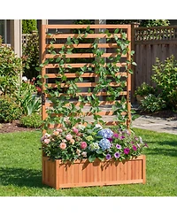 Gymax Wooden Raised Garden Bed with Vertical Trellis Liner Drainage