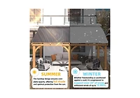 Aecojoy 16' x 10' Outdoor Wooden Gazebo, Patio Lean to Hardtop Pergolas and Gazebos