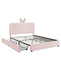 Streamdale Furniture Kids Upholstered Bed w/ Rabbit Headboard, Led and Drawers