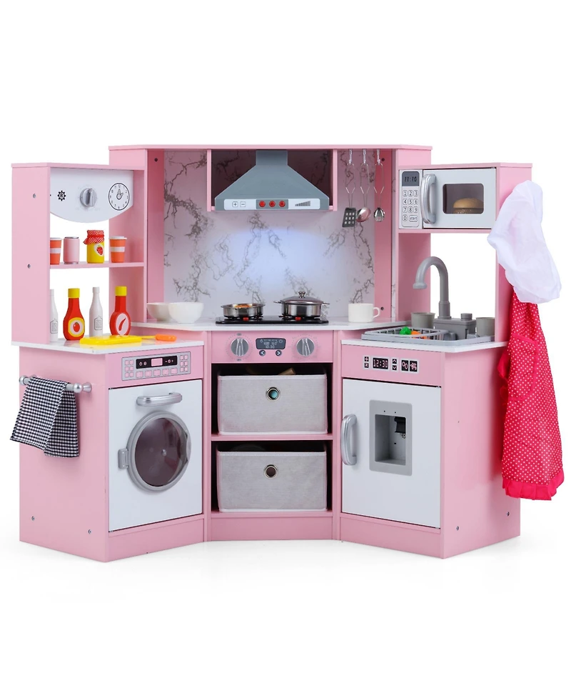 Slickblue Wooden Play Kitchen for Kids with Realistic Lights Sounds