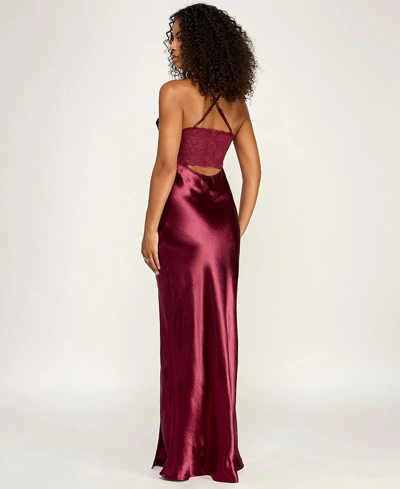 Emerald Sundae Women's Lace Back Scoop Neck Pull-On Gown
